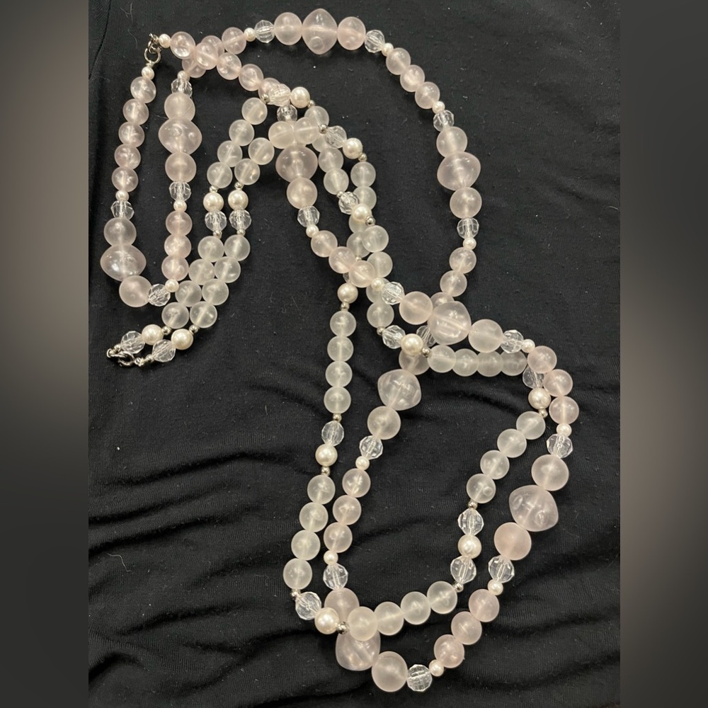 Vintage 2 separate strands of frosted white & crystal acrylic beads 36 in & 30in